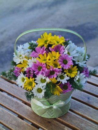 Sepette Renkli Papatyalar - Kütahyada Çiçekçi